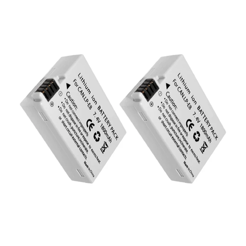 2Pcs 1800mAh Li-ion LP-E8 LP E8 Battery Pack + AC Car Charger Kits For Canon LP-E8 EOS 5D, 700D50D, 600D, 650 EOS Rebel T5i T3i