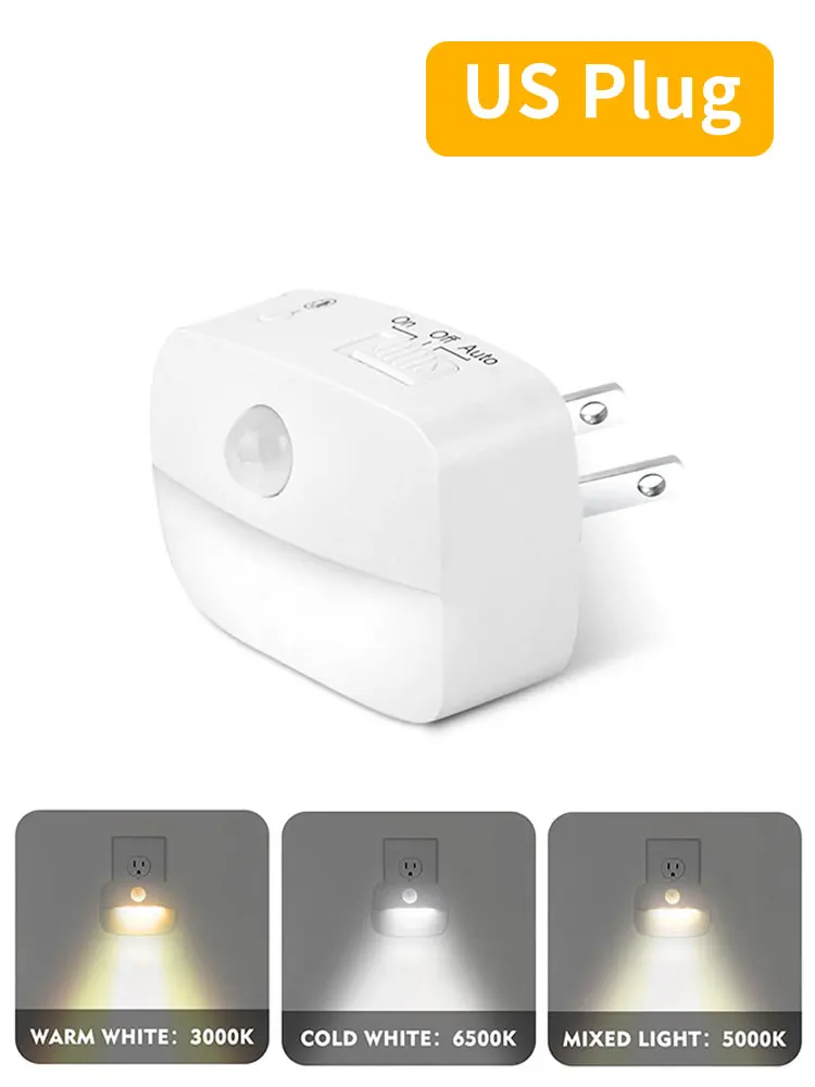 Bewegungsmelder-LED-Nachtlicht, EU/US-Stecker, Steckdose, 3 Modi, Nachtlampe für Zimmer, Küche, Flur, menschliche Induktion, Notbeleuchtung