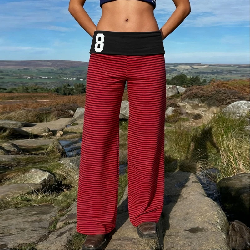 

Женские брюки-кокетки с низкой талией в стиле Харадзюку, расклешенные брюки с заклепками, женские элегантные брюки для фитнеса, йоги, брюки снизу