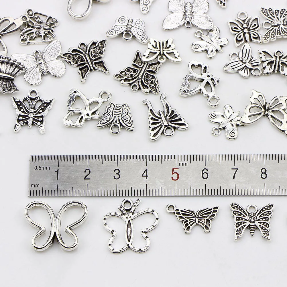 

60pcs Butterfly Charms Silver Color Pendants For Diy Jewelry Making Necklace Bracelet Craft Supplies Findings