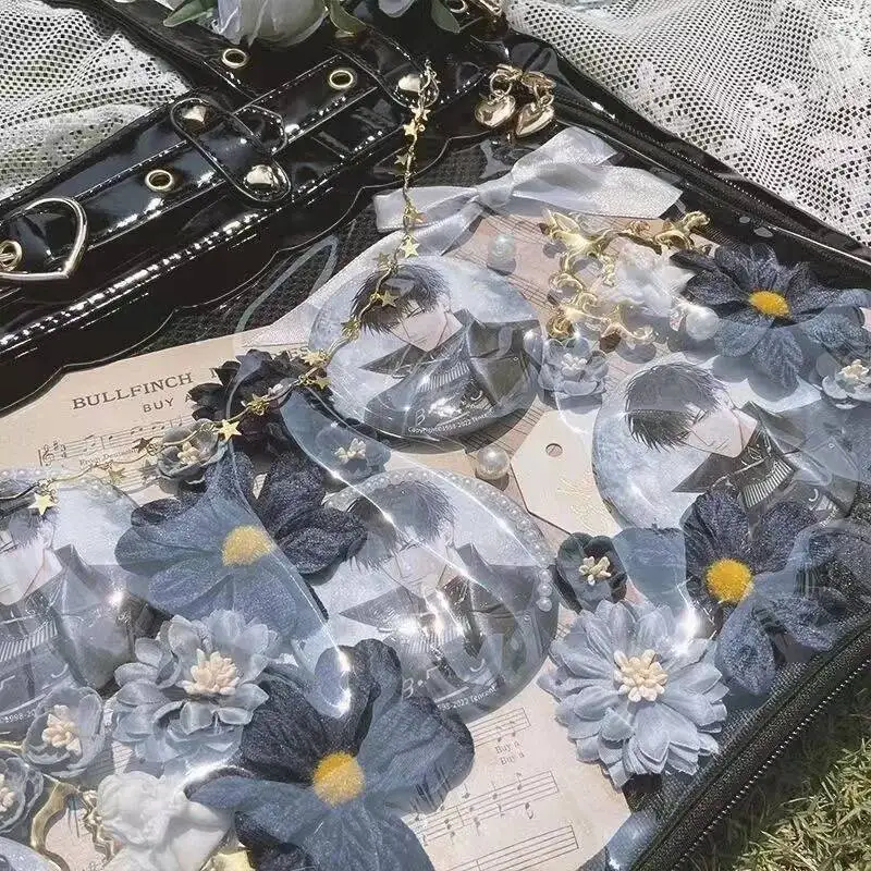 Bloom Japanese Haruku Studded Handbag Women Transparent Anime Ita Ladies Square Large Capacity Leather Shoulder Bag 2025