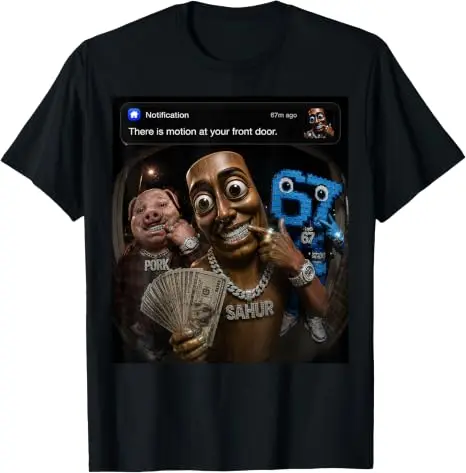 John Pork Tung-Tung-Tung Sahur 67 Meme Lustiges Brainrot T-Shirt „Es gibt Bewegung vor deiner Haustür“ Grafik-Bekleidung Neuartiges Geschenk – Detail 8