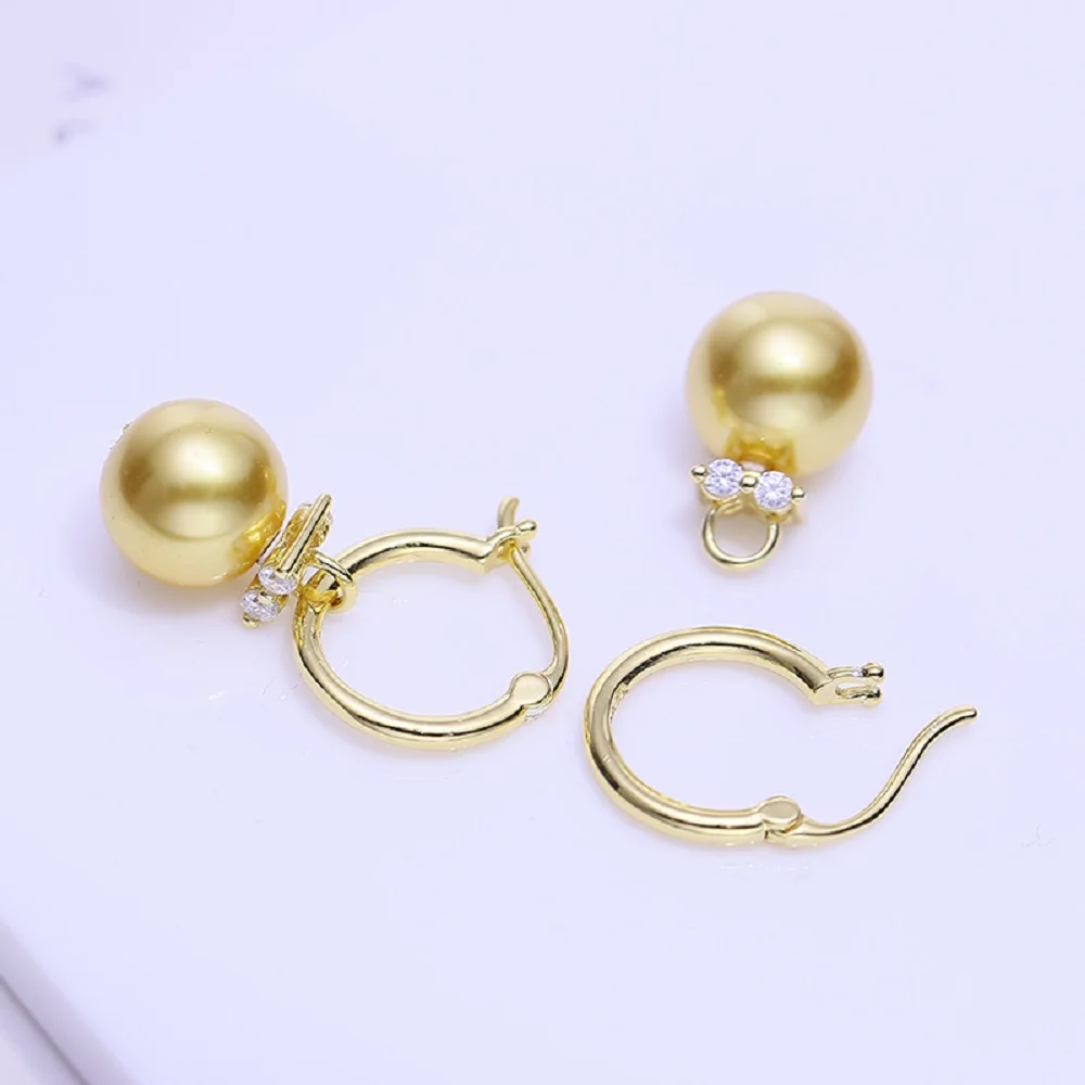 Charming Pearl AAAA 9-10mm10-11mm 11-12mm Natural South Sea Round Gold Pearl Earrings 925s