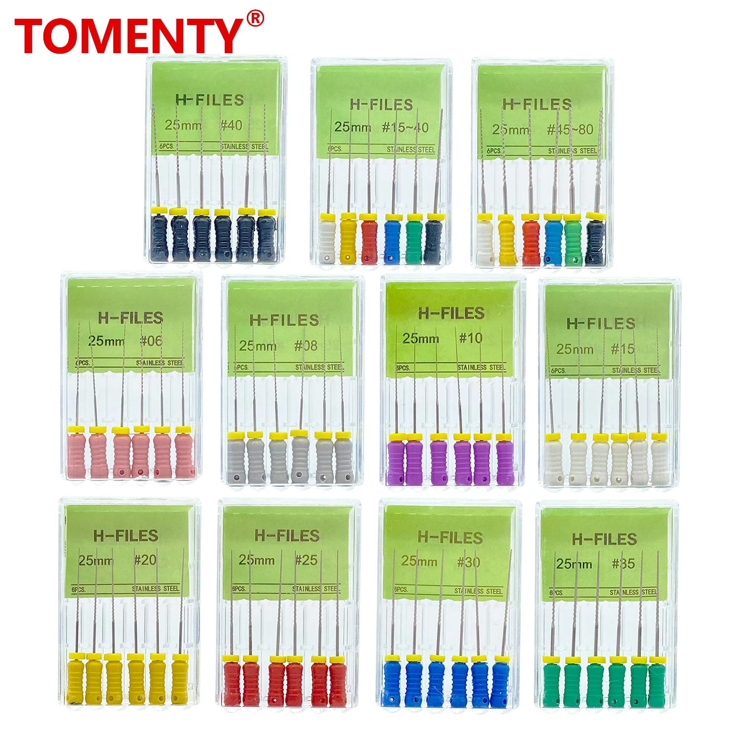 6Pcs/Pack Tomenty Dental Files Hand Use H-Files 21/25/31mm Stainless Steel Endodontic Root Canal Files Dentist Tools