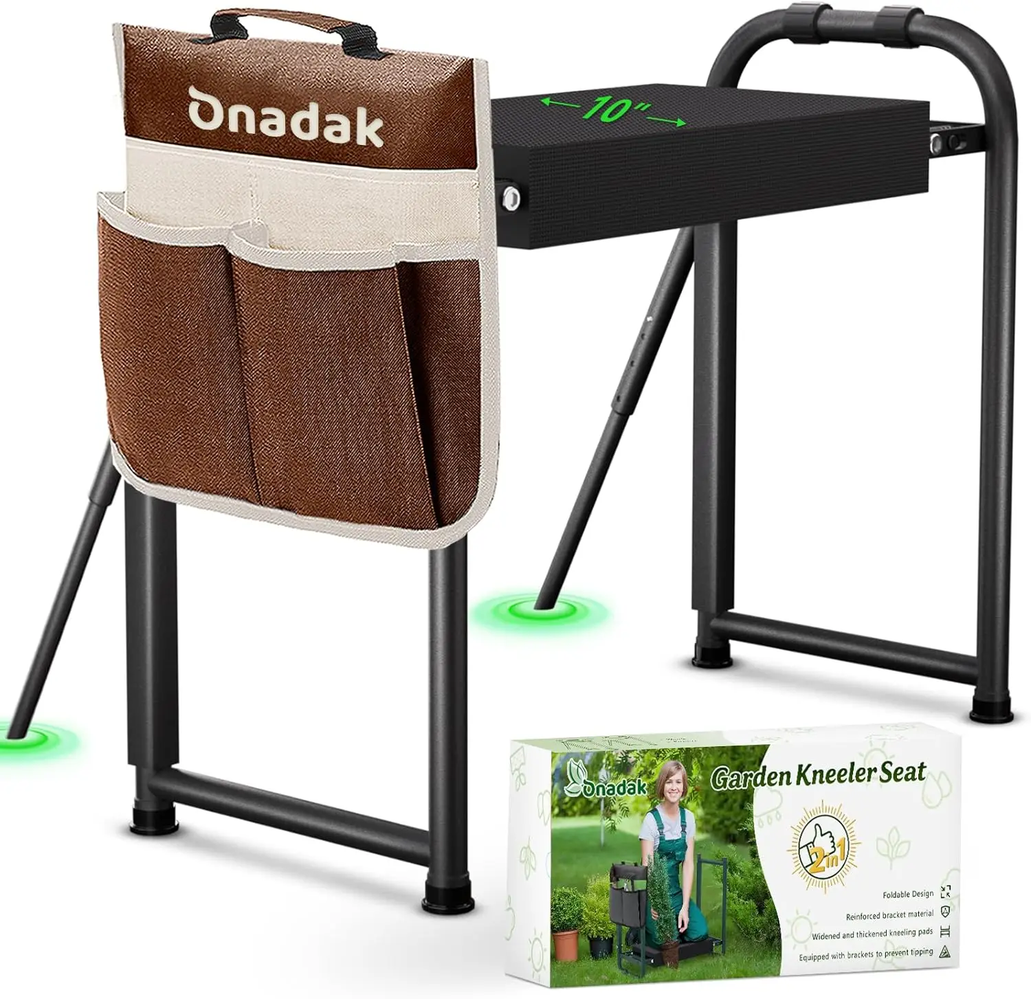 

Heavy Duty Garden Kneeler Seat for Elderly, Foldable Stool with Support Legs & Thick Pad, Includes Tool Bag, Black