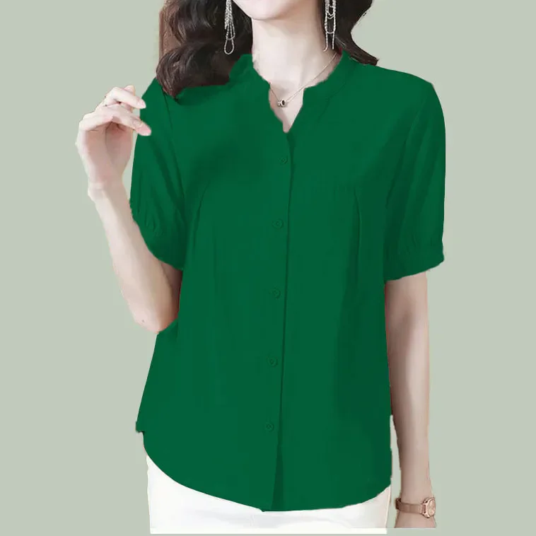 فضفاض المرأة الصيف irt ort Sve ميدي V-ne بلوزة شيفون التخسيس حجم كبير Faionable أمي بلوزة Busin عادية Sle #4