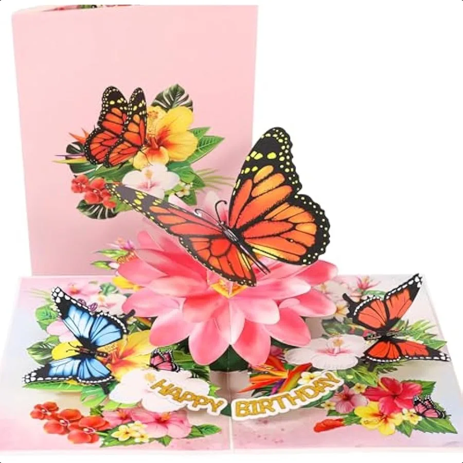 

Butterflies Pop Up Birthday Card For WomenandWife 3D Monarch Butterfly Beautiful Flowers Happy Birthday Greeting Cards Ideal Gi