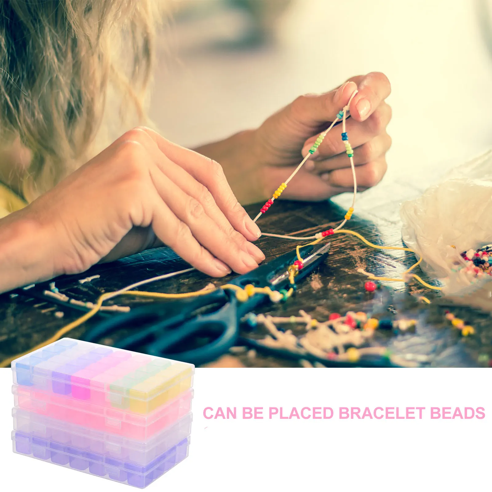 

Plastic 28 Compartments Diamond Box Organizer Safe Durable Lightweight Small Art Project Storage Container Embroidery Nail Case