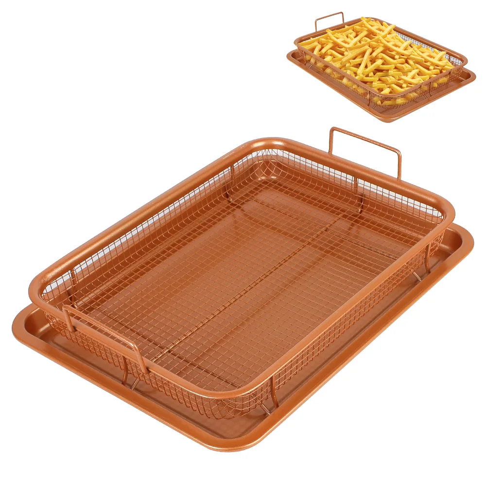 Oil Frying Baking Pan Grill Crispy Mesh Stainless Steel Baking Tray Copper For Oven Air Fryer BBQ Non-stick Chips Basket
