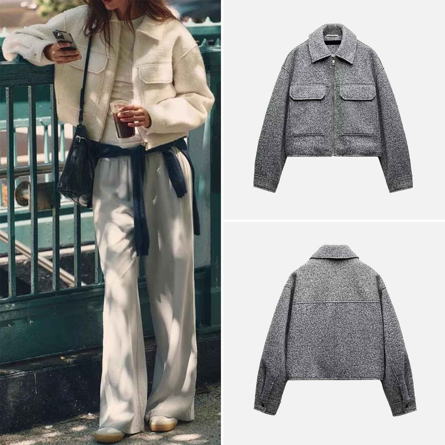 Z 2025 الخريف جديد المرأة Sle ort اللؤلؤ الجلود Jaet معطف الدفء طويل Sve سستة إغلاق لا قبعة وشملت