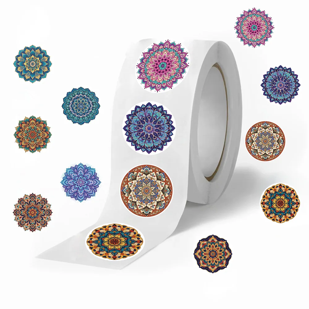 500PCS Beautiful Mandala Stickers Roll Vintage Aesthetic Decor Stickers Phone Laptop Scrapbook Skateboard Travel Gift Decals Toy