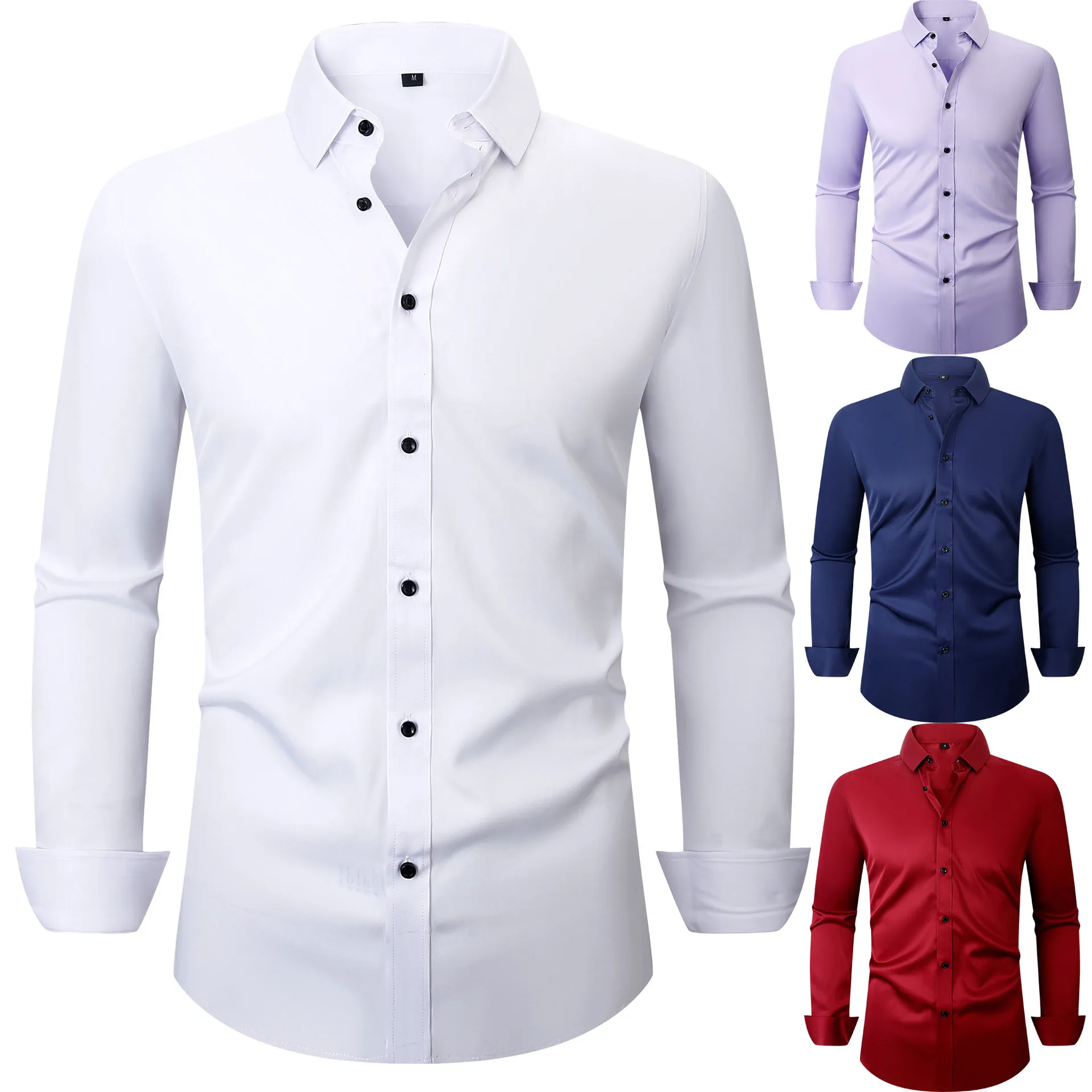 

2026 Four Way Stretch Long Sleeve Shirt Mens Business Plus Size Formal Slim Fit Clothing Top Men's shirts ventilate absorb sweat