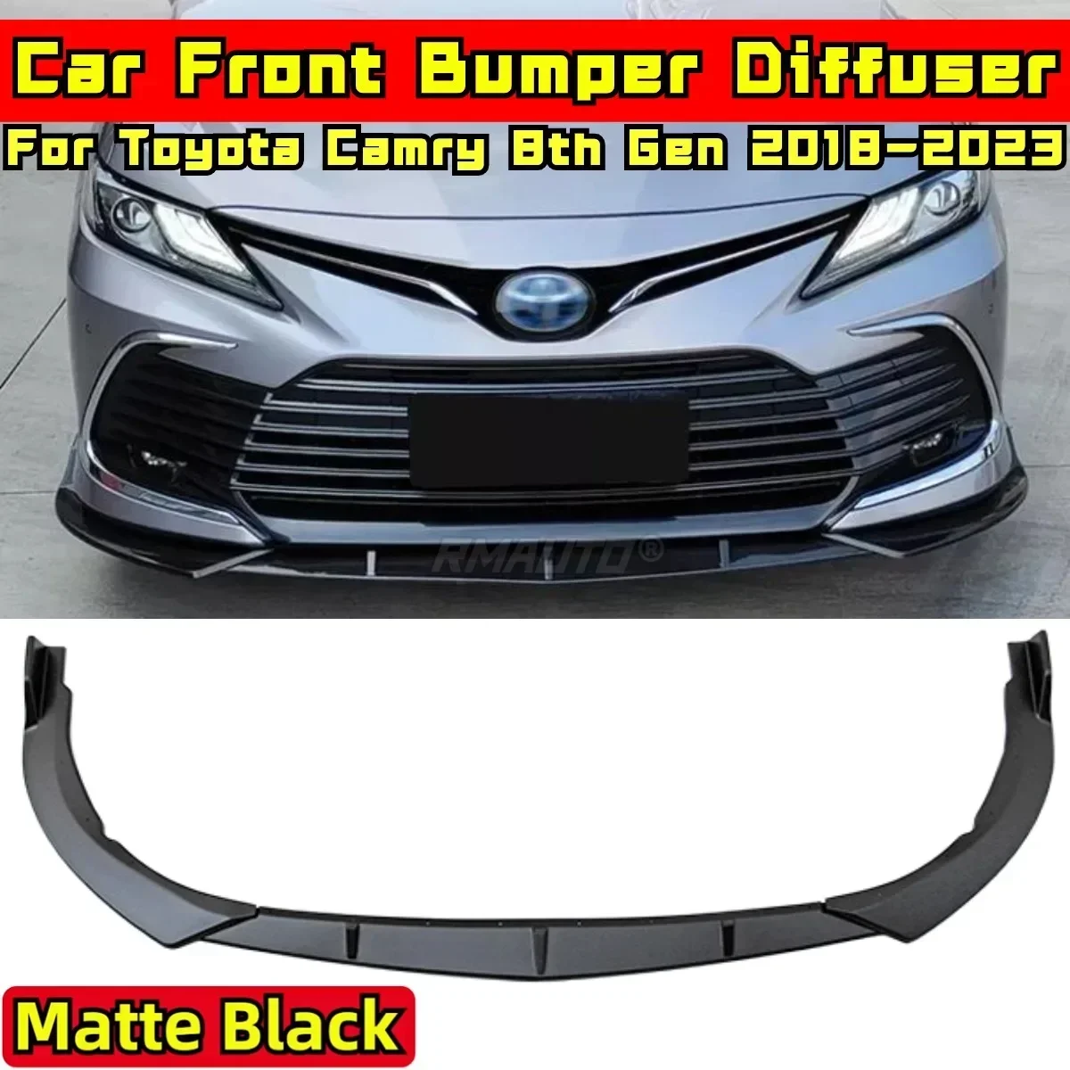 Camry Front Bumper Spoiler Matte Black Sport Style Front Bumper Diffuser For Toyota Camry 8th Gen 2018-2023 Car Accessories