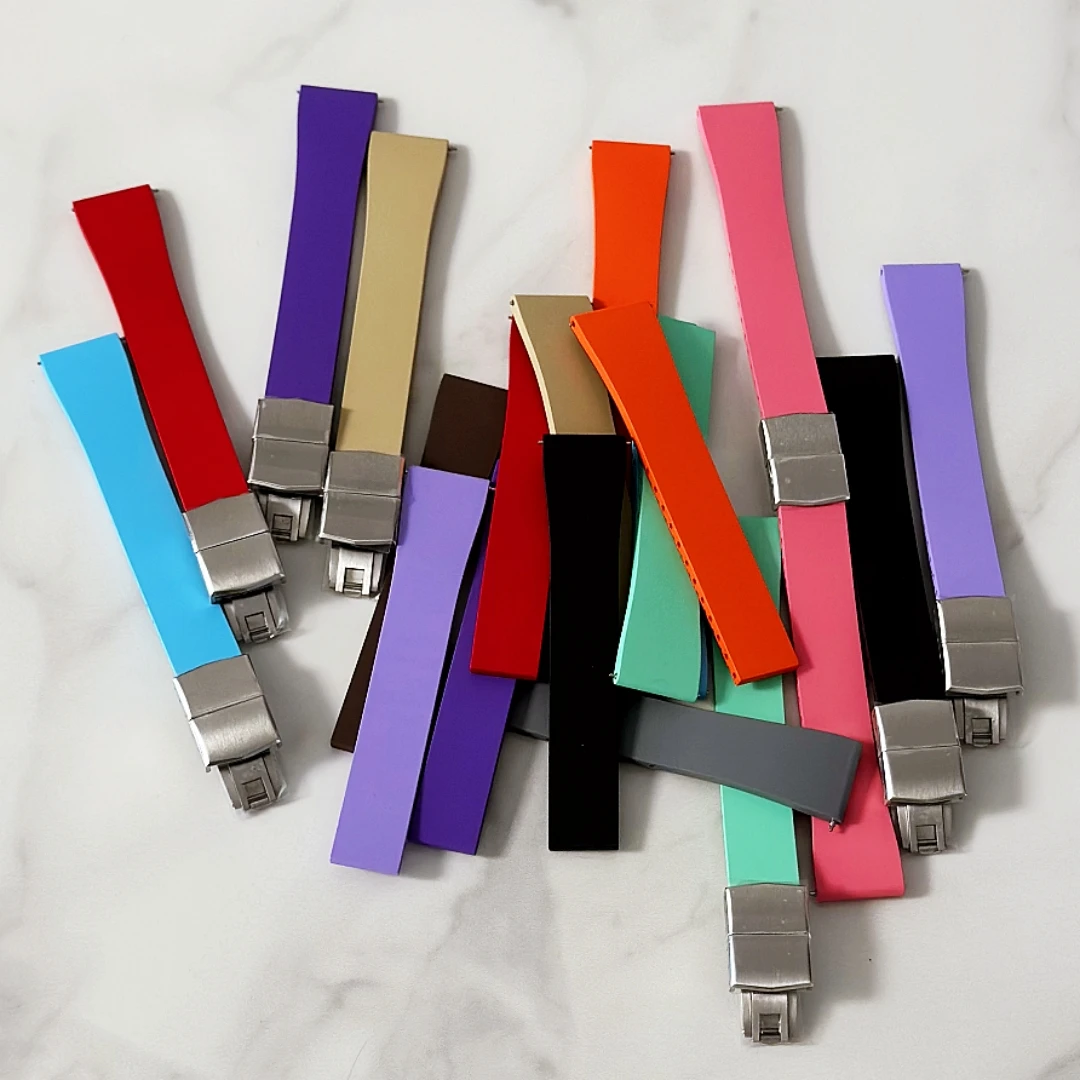 CTS Fluororubber Watch Strap 16mm 18mm 19mm 20mm 21mm 22mm Quick Release Butterfly Buckle New CTS FKM Strap For Cut To Size