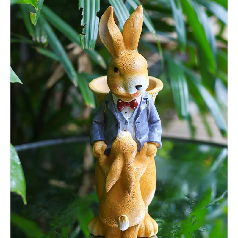 Creative Resin Rabbit Statue Simulation Bunny Family Flowerpot Craft Ornaments Yard Garden Outdoor Sculpture Easter Decorations