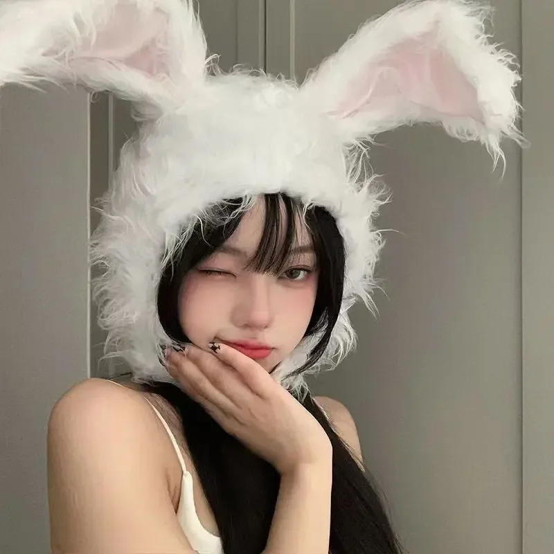 Kawaii Rabbit Bunny Ears Hats Women Girls Cute Earflap Caps Warmer Head Spring Winter Party Cosplay Hats for Women Girls Beanie