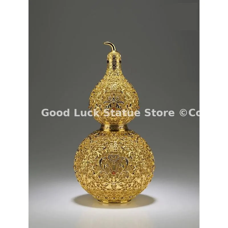 Limited Edition 2025 high grade FU LU gold-plating Auspicious copper Hollow gourd Business gift Decorate good luck ornament