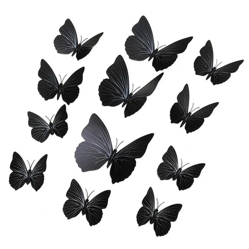 Dark Style Wall Art for Room 3d Butterfly Wall Decor 12pcs 3d Black Butterfly Wall Stickers Removable Pvc Decals Self Adhesive