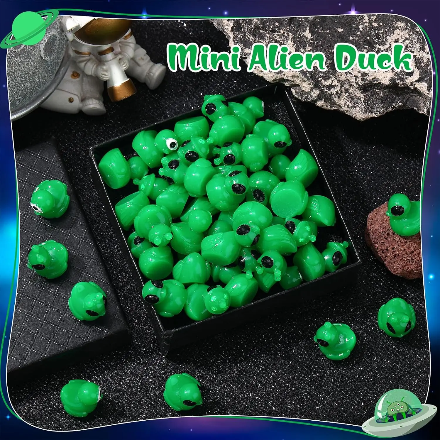 25pcs Mini Alien Duck 4 Styles Green Resin Ducks Landscape Alien Figures Miniature Figurines Tiny Aliens Ducks Garden Landscape