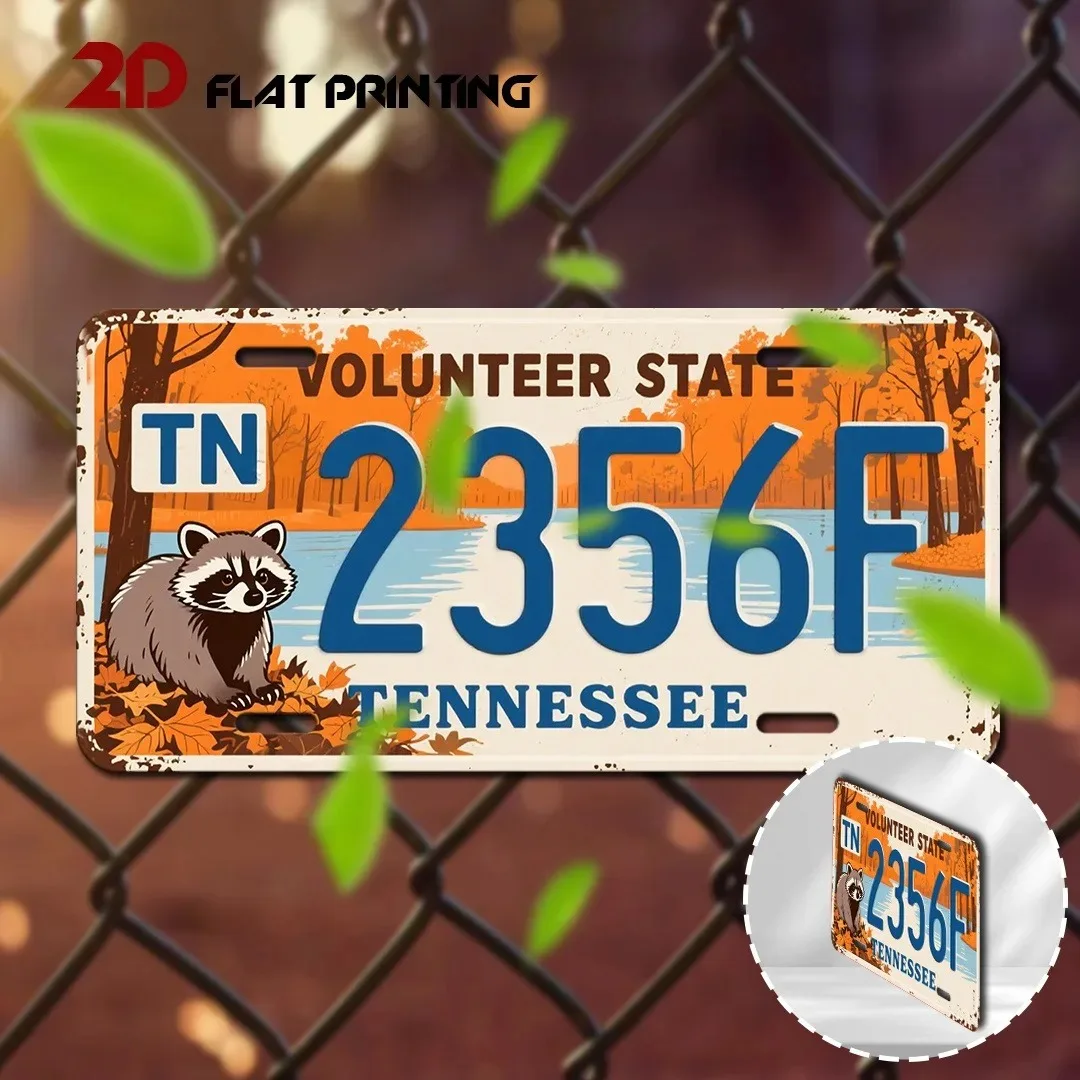 2D Flat Custom Tennessee Volunteer State Metal Sign 30x15cm Raccoon Home Bar Wall Decor Plaque