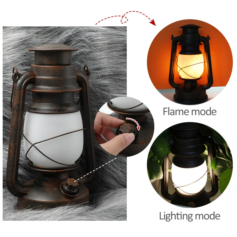 Vintage Camping Lantern Remote Control LED Flame Tent Light Battery Kerosene Lamp Outdoor Portable Lighting Ramadan Decoration