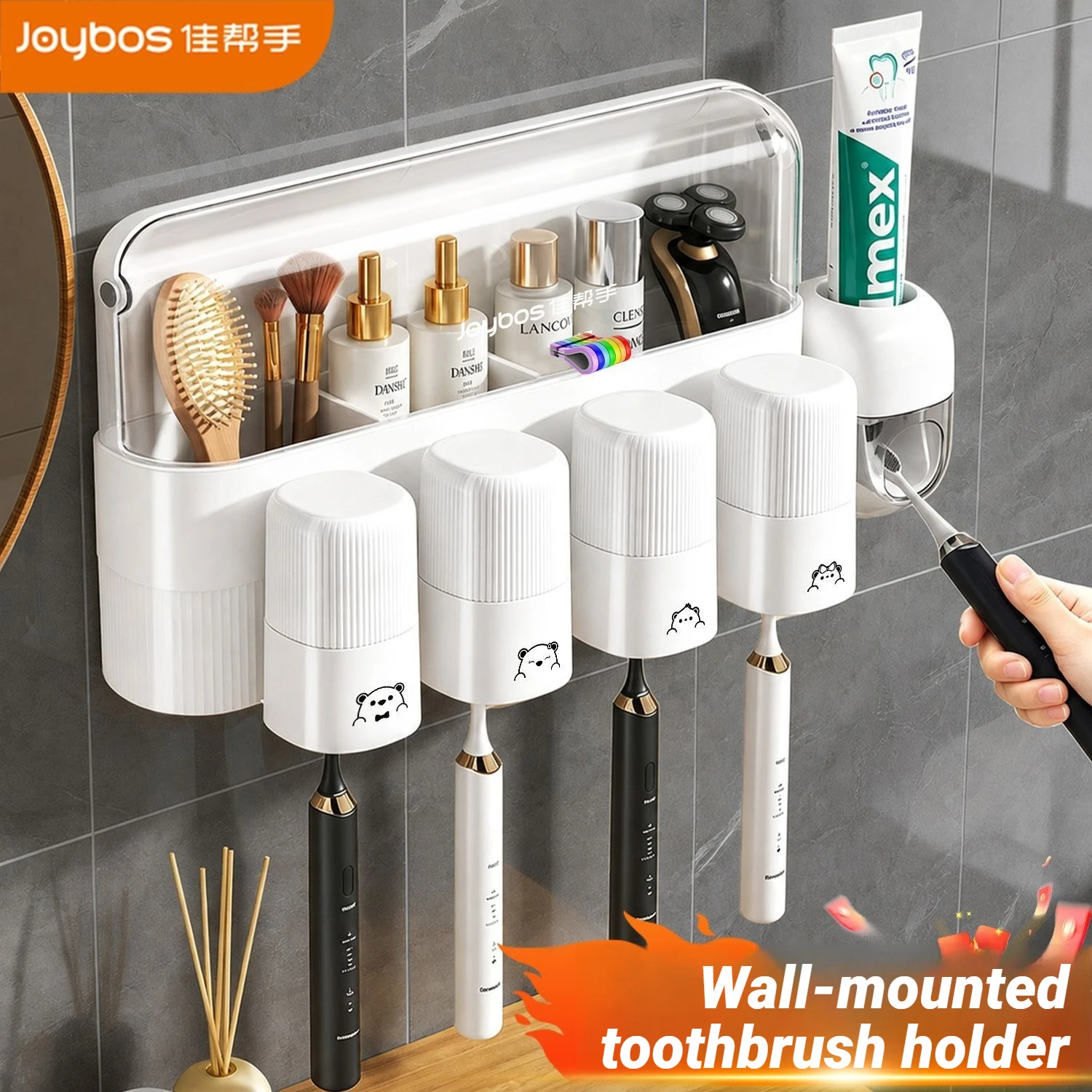 Wall Mounted Toothbrush Holder Family Set Toothpaste Dispenser 3&4 Cups Dust Proof Shelf Organizer No Drill Bathroom Accessories