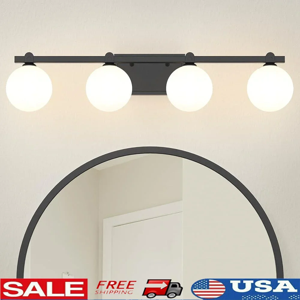 4-Light Vanity Lighting with Globe Glass Shade G9 Bulbs Durable Metal Bathroom Wall Fixtures Adjustable Up Down Installation