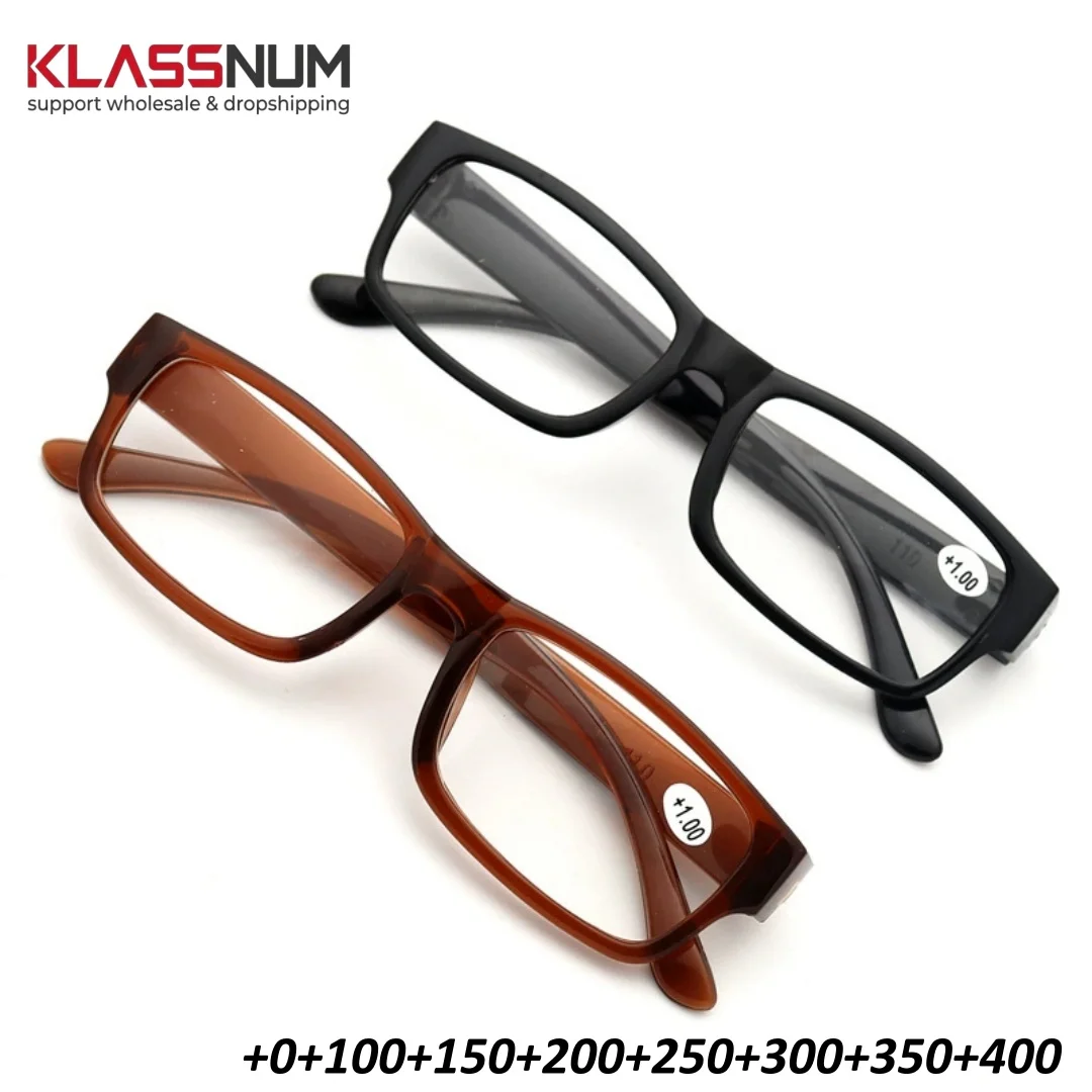 KLASSNUM Small Rectangular Full Frame Reading Glasses Lightweight Anti Blue-Ray Light Presbyopic Glasses Hyperopia Eyewear