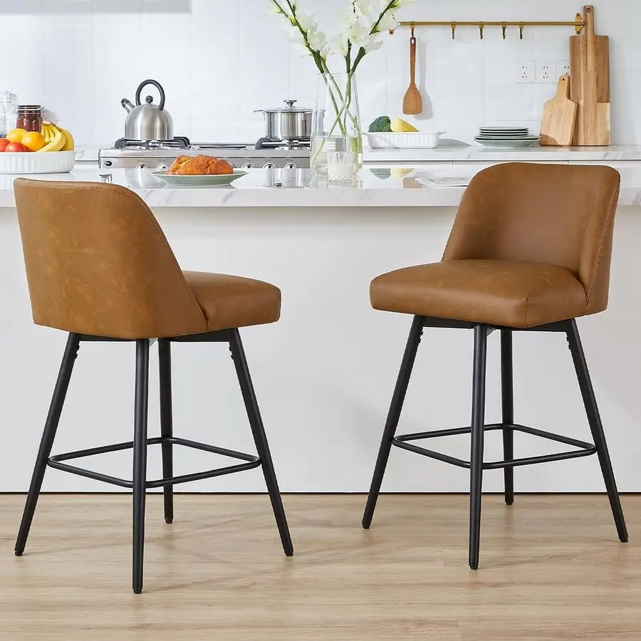 

Counter Height Bar Stools Set of 2,Upholstered Morden Kitchen Barstools with High Backs,26 H Seat Height,Faux Leather Faux Leath
