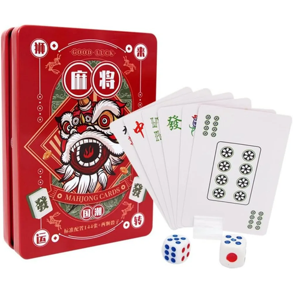 

Mahjong Card Game Set - 144 Mahjong Playing Cards, 2 Dices, Chinese Mahjong Mini Playing Cards for Parties, Family Activities