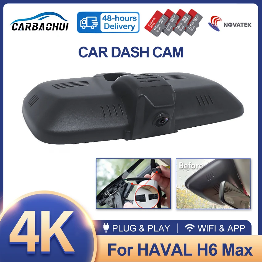 Dash Cam Plug and play DVR 4K 2160P Video Recorder Car Camera UHD Night vision For HAVAL H6 Max  2019-2023 Dashcam USB Port
