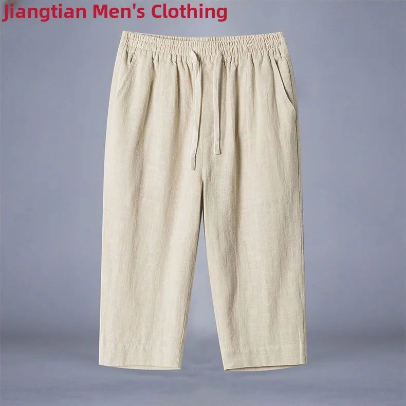 

Loose Cotton Linen Men's Summer Thin Straight Leg Seven-Foot Pants Large Size Linen Trousers Comfortable Breathable Casual Pants