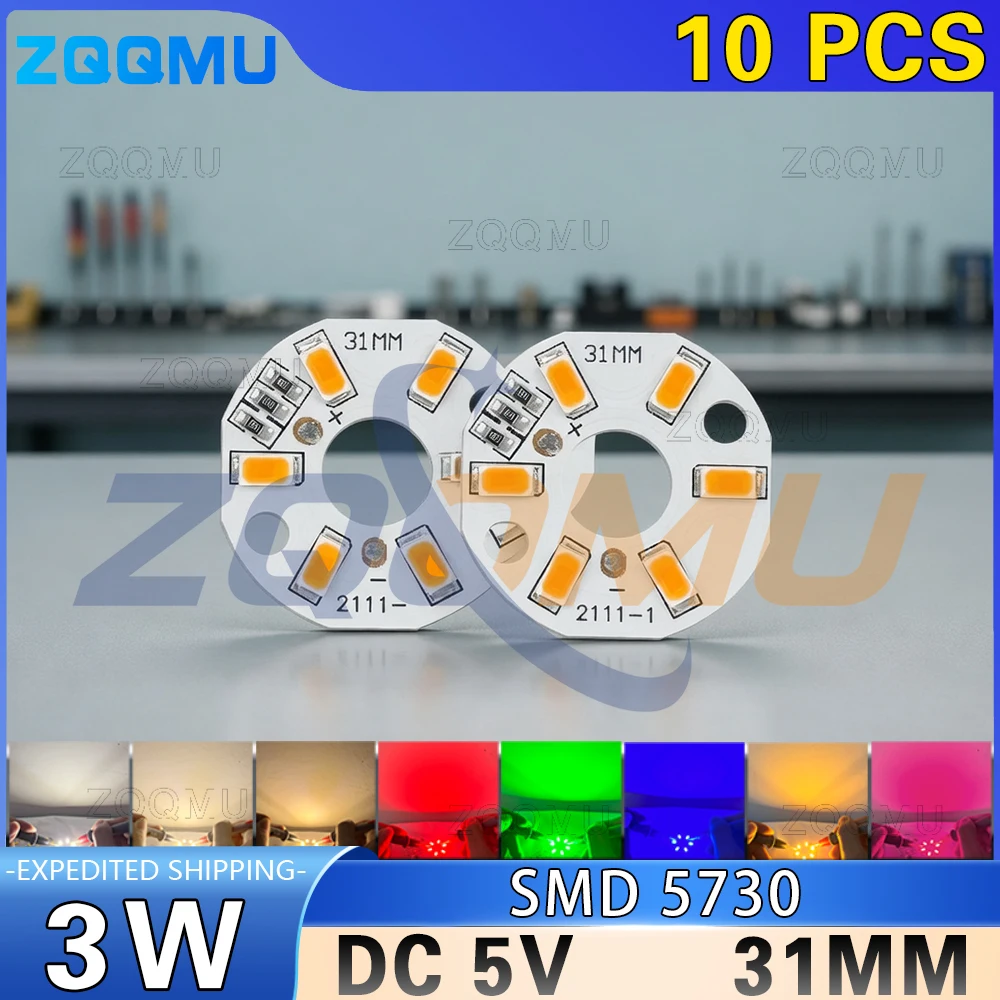 

10 шт. 3W 5730 SMD LED-чипы (светодиоды) DC5V, круглые, для самостоятельной сборки светильников, красные, зеленые, синие, белые, теплые розовые, фиолетовые, высокая яркость