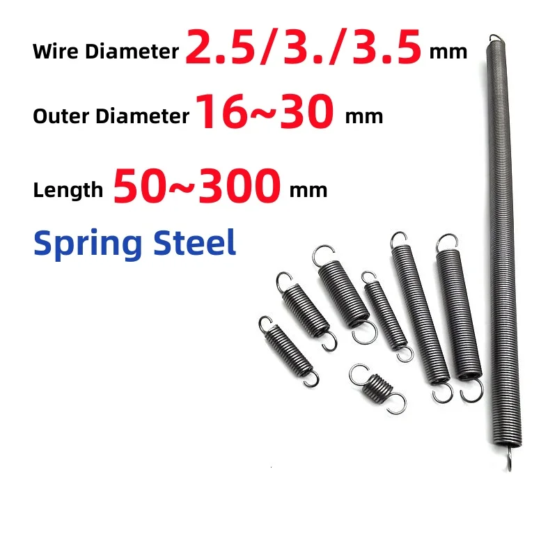2.5/3/3.5mm Spring Steel S-Hook Spiral Coil Tension Spring Pullback Coil Extension Draught Springs Outer Diameter 16~30mm