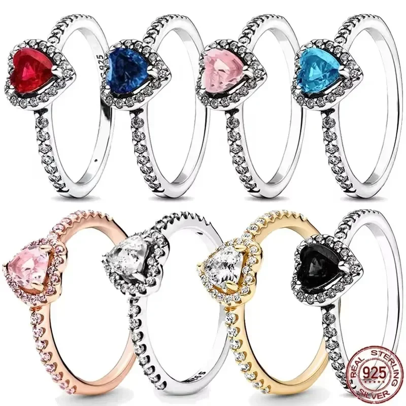

Hot Selling 925 Sterling Silver Various Colors Shiny Heart-shaped Ring Exquisite Luxury Charm Jewelry Holiday Surprise Gifts