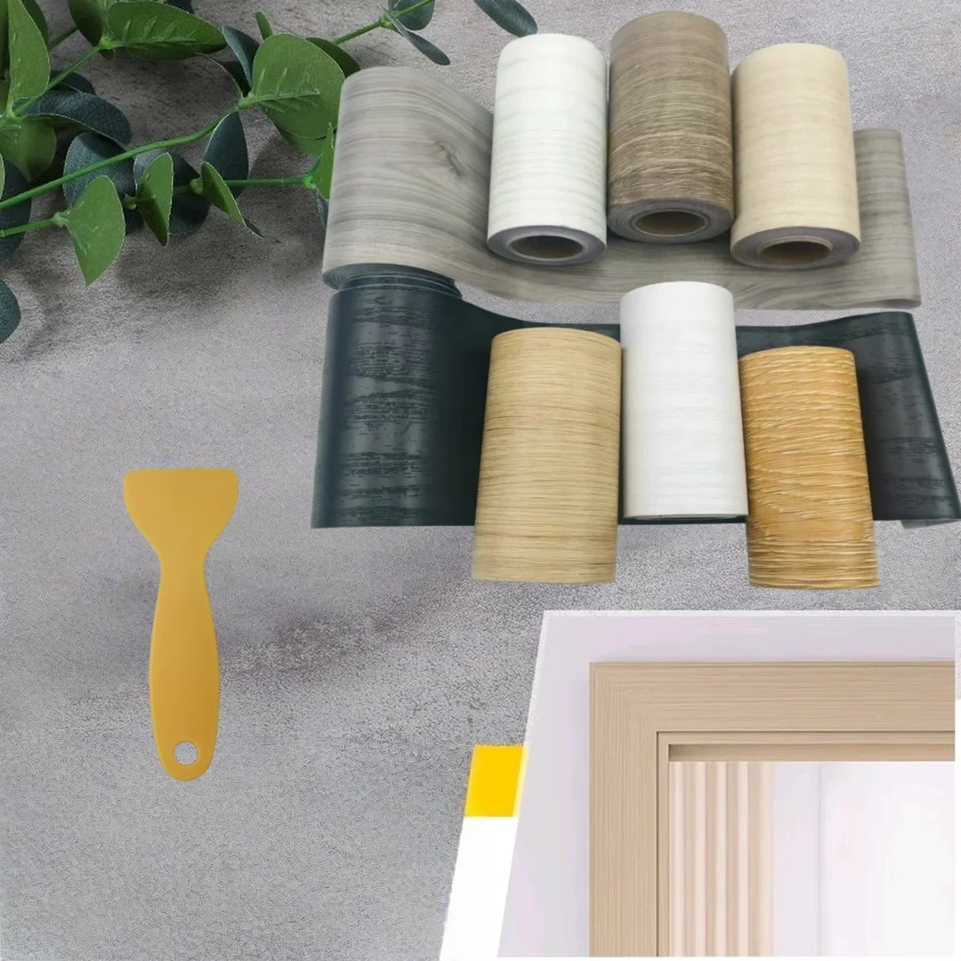1PC 5mX8cm Wood Grain Skirting Line Wall Sticker, Self-Adhesive Wallpaper Border | Cuttable, for Home Decorations