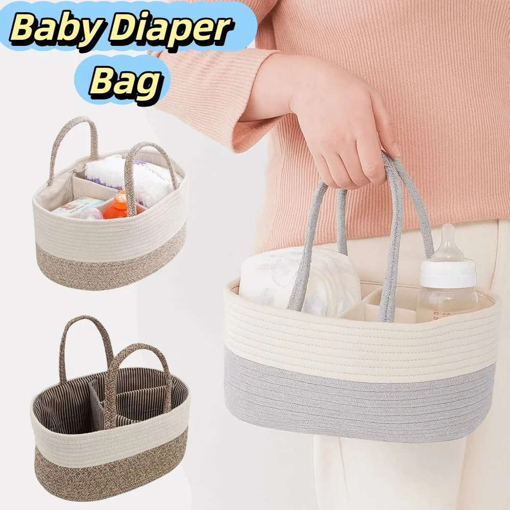 

Daily Use Convenient Diaper Storage Basket Cotton Thread Hand-Held Baby Diaper Bag Tote Bag Large Capacity Nappy Bag Picnic