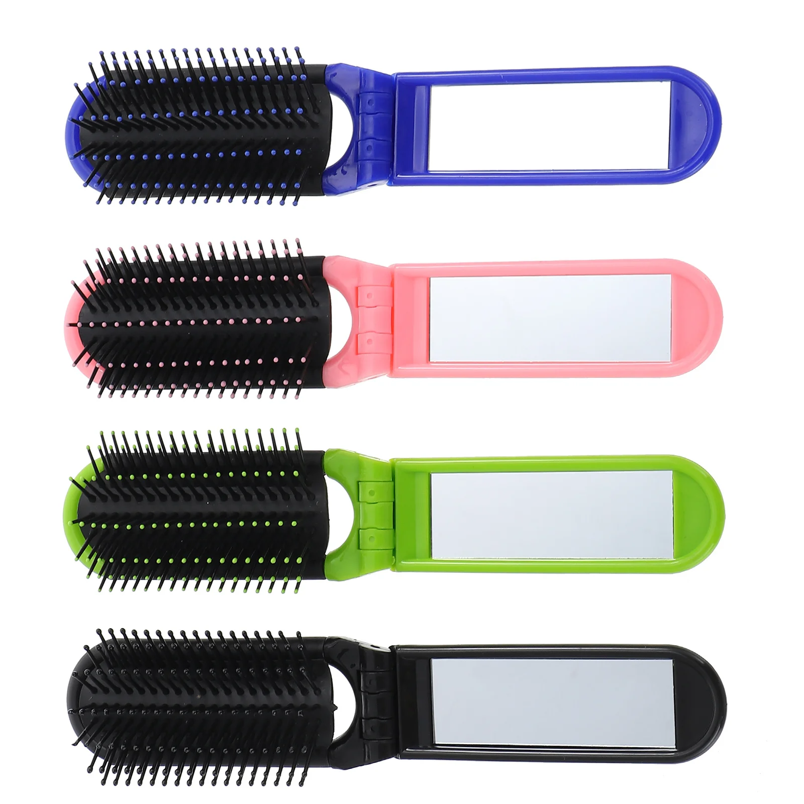 4Pcs Portable Folding Hair Brush with Mirror Space-Saving Travel Comb Ergonomic Handle for -Free Daily Use