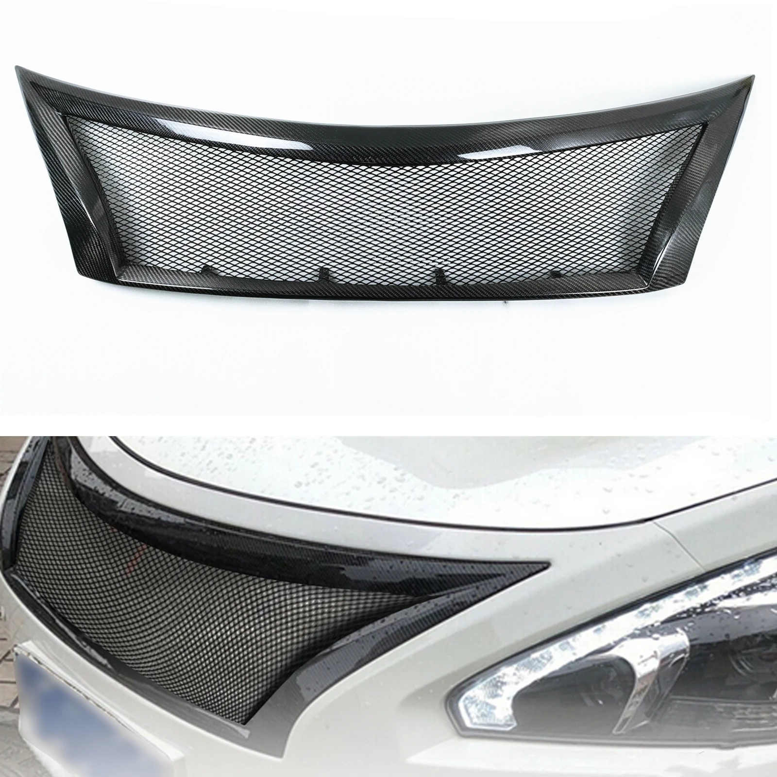 

Front Grille Racing Grills For Nissan Teana Altima 2013-2015 Real Carbon Fiber Car Upper Bumper Hood Mesh Grid Grating Trim Kit