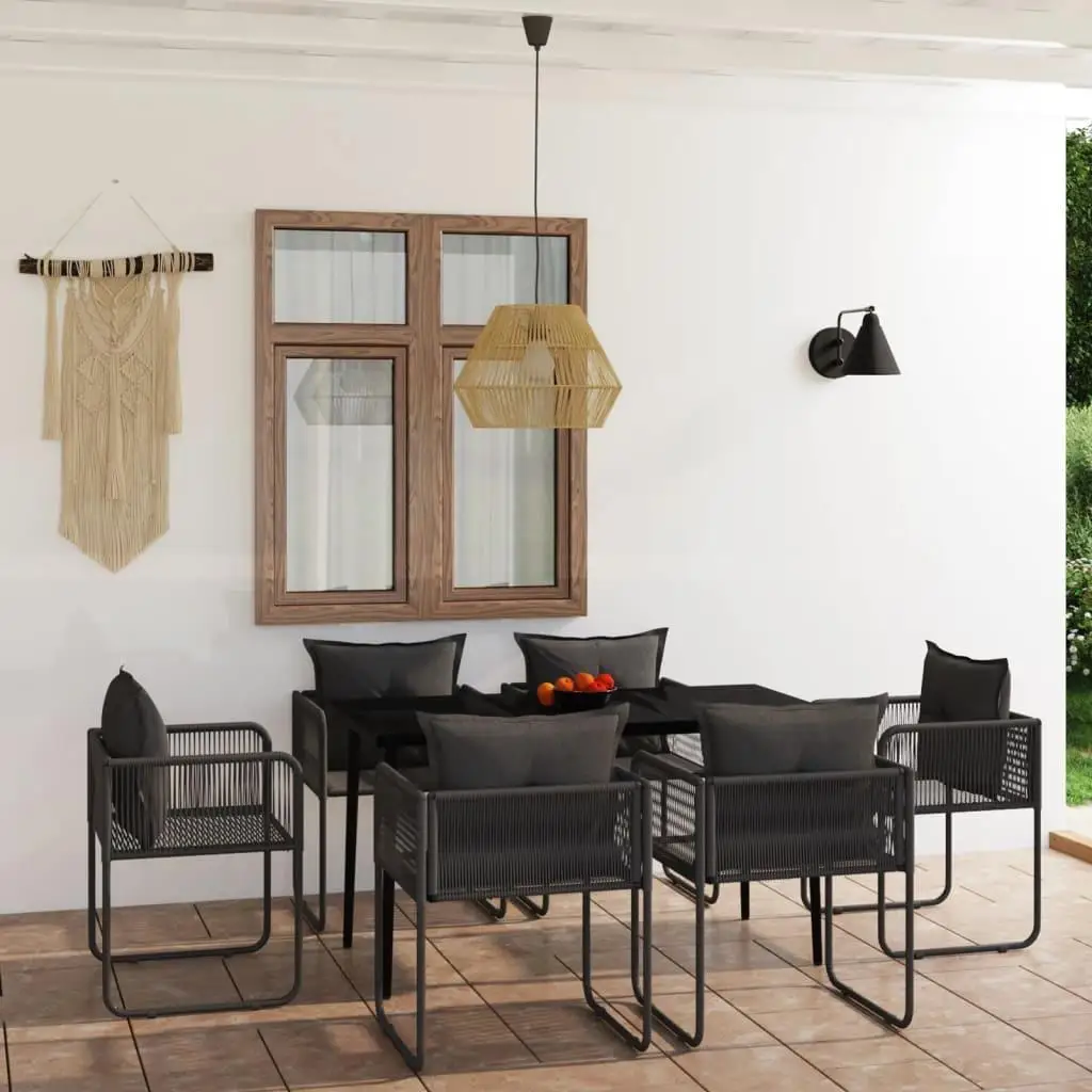 

7 Piece Outdoor Dining Set Black Garden Furniture Table and Chairs for Patio Deck Backyard