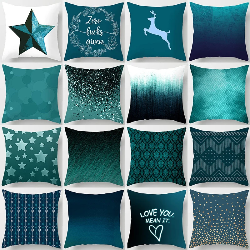 45*45cm Teal Blue Pillowcase Ins Style Cushion Case Home Decorative Lumbar Pillow Cover Sofa Car Cushion Cover Decor