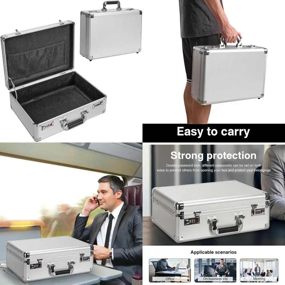 

Large Portable Locking Storage Box with Dual Combination Locks - 16.9x12.2x6.3 for Cash, Documents, Valuables - Silver