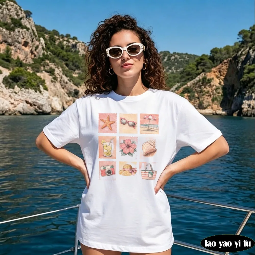 Vintage Beach Summer Vacation Shirt Coastal Beach Apparel Beachy Tee Vintage Stamp Tops for Women Cute Summer Clothes