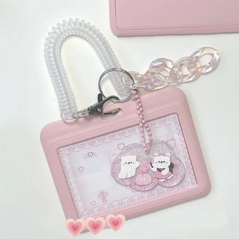 Horizontal Vertical Pink Photocard Holder Card Holder With Pendant Keychain Card Protective Cover Bank Bus ID Card Case Hot