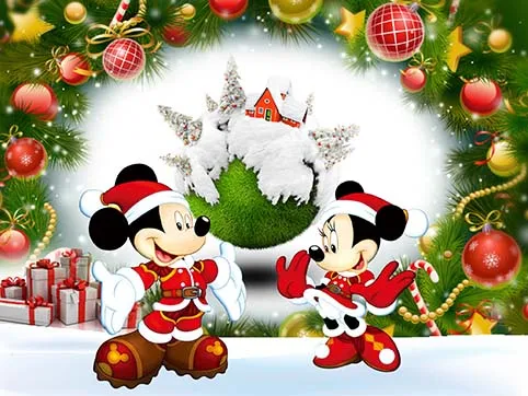 Merry Christmas Photography Backdrop Boy and Girl Mickey Photo Background Cartoon for Kids Birthday Party Supplies Decorations