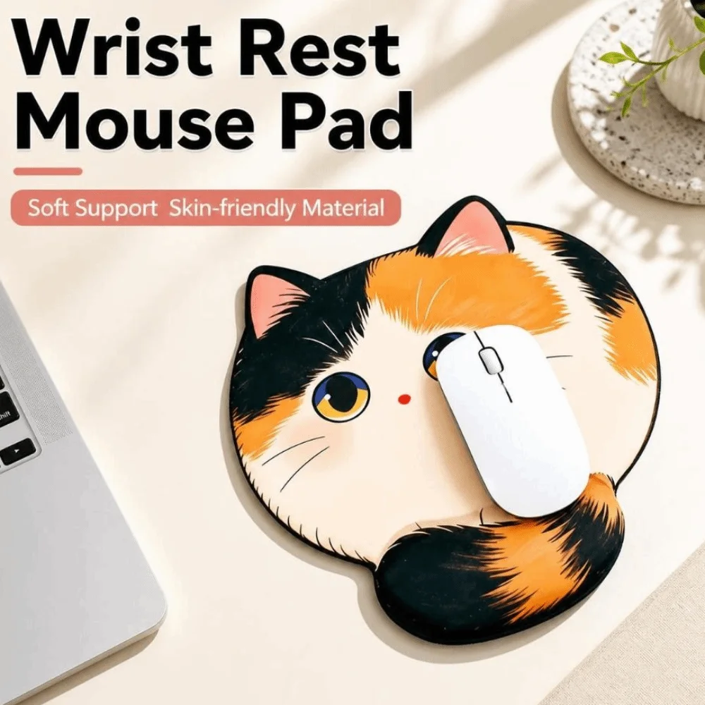 Adorable Cartoon Cat Wrist Rest Mouse Pad Non-Slip Soft Silicone Mouse Pad Cushioned Rebound Ergonomic Desk Mat Office Gaming