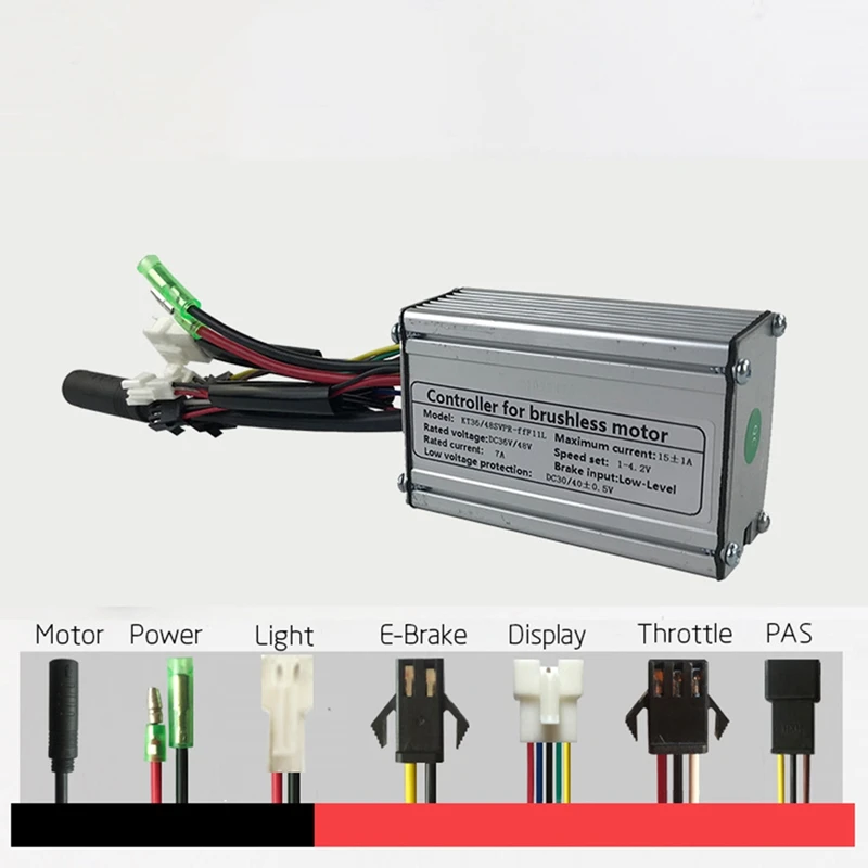 Controller per bicicletta elettrica KT-15A 36V/48V Controller per onde Squarewave a 6 tubi con cavo luminoso a doppia testa