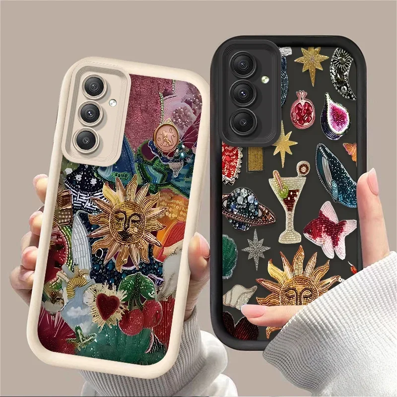 Retro Art Sun Planet Cocktail Case for Samsung Galaxy A35 A55 A15 A25 A16 A06 A05 A05S A24 A13 A23 A12 A22 A32 A52 A71 A51 4G