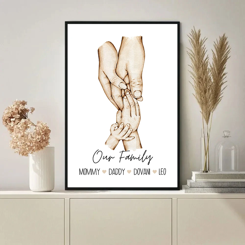 Skin Tones Family Hands Posters Personalized Name Custom Poster Prints Heart Wall Art Canvas Painting Pictures Living Room Decor