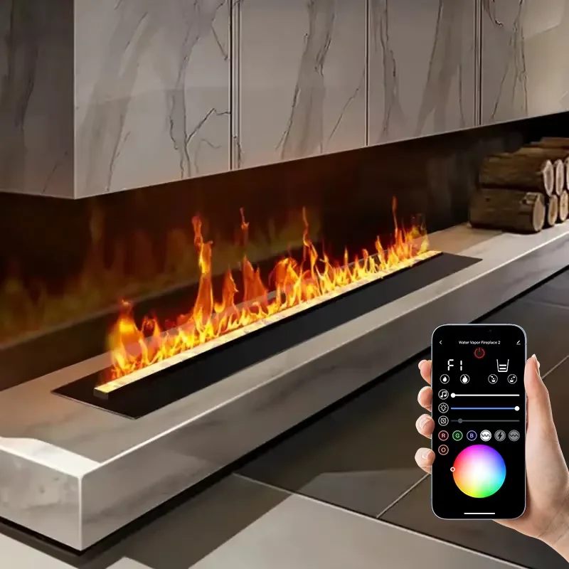 3D Electric Flame for Smart Home Decorative Flame Steam LED Color Flame TV Wall Mobile App Control Water Steam